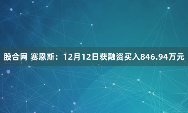 股合网 赛恩斯：12月12日获融资买入846.94万元